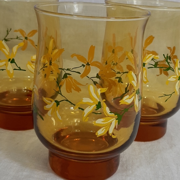 Mid century amber glass set 3